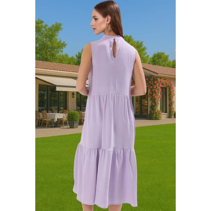 Kadın Yazlık Midi Elbise Nefes Alan Polyester Dokuma Kumaş Rahat Trend Tasarım Modern Stil
