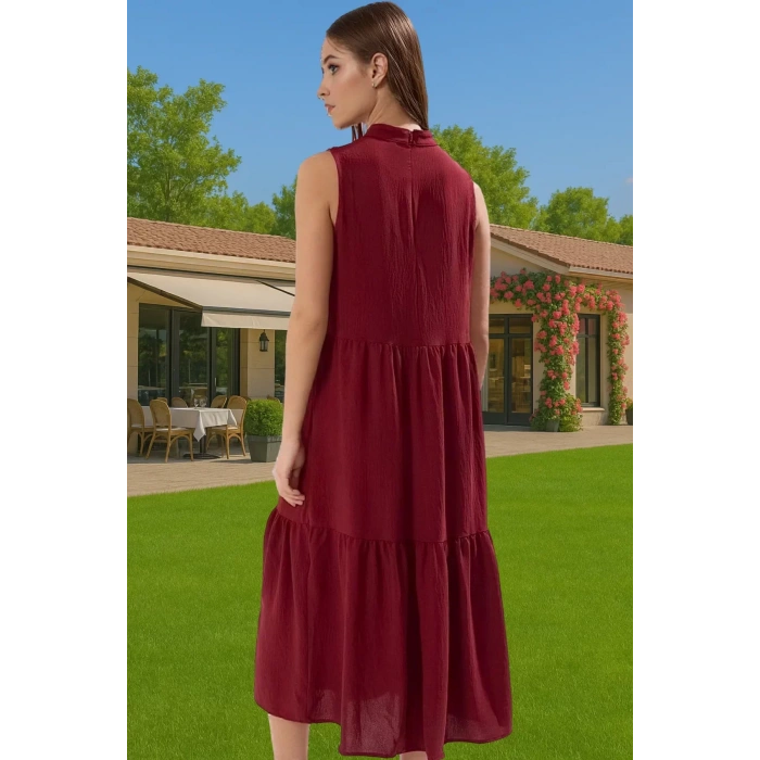 Kadın Yazlık Midi Elbise Nefes Alan Polyester Dokuma Kumaş Rahat Trend Tasarım Modern Stil