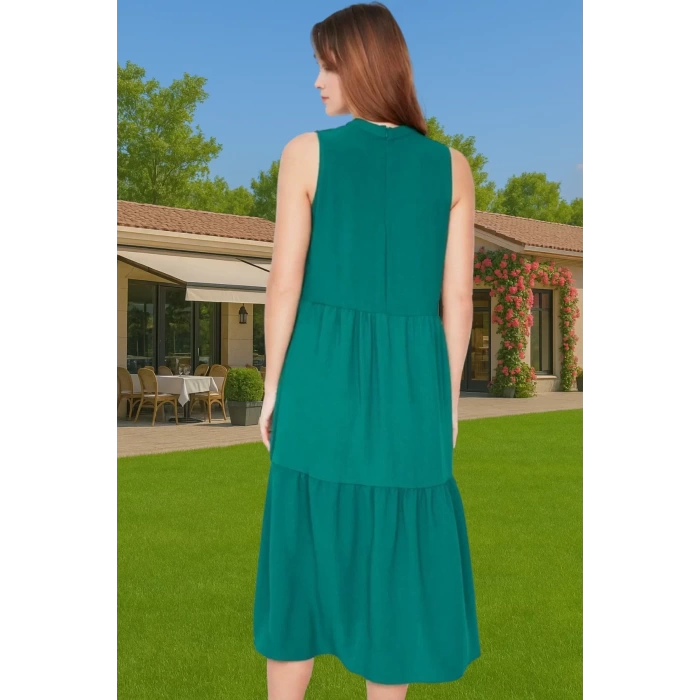 Kadın Yazlık Midi Elbise Nefes Alan Polyester Dokuma Kumaş Rahat Trend Tasarım Modern Stil