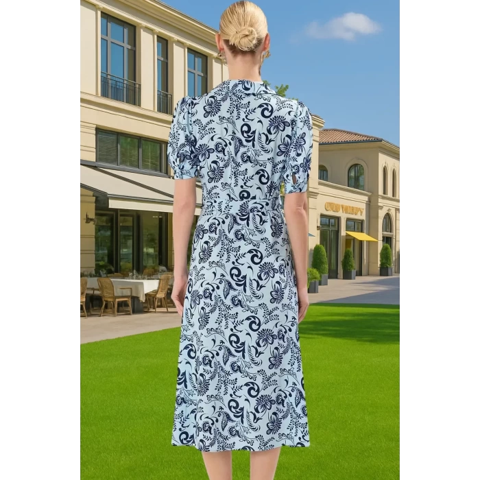 Kadın Yazlık Midi Gömlek Elbise Animal Desenli Viskoz Kumaş Rahat Kalıp Modern Stil Seçkin Malzeme