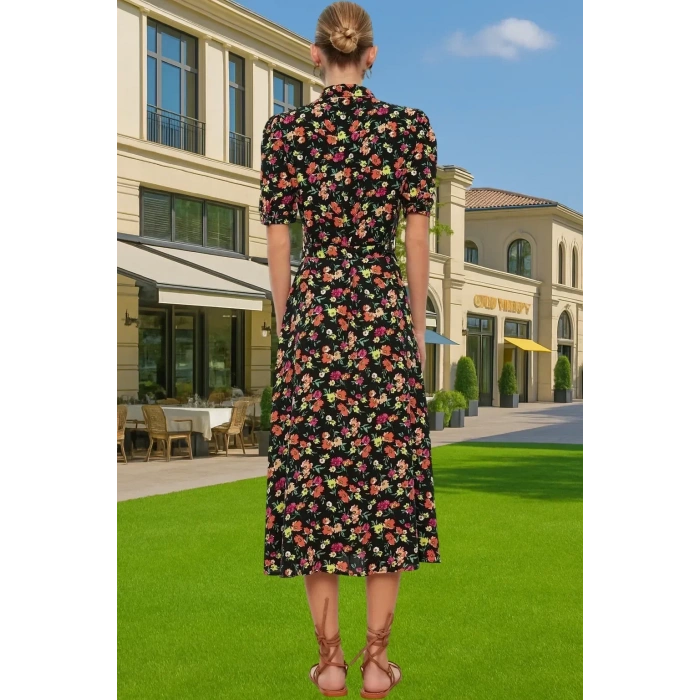 Kadın Yazlık Midi Gömlek Elbise Animal Desenli Viskoz Kumaş Rahat Kalıp Modern Stil Seçkin Malzeme