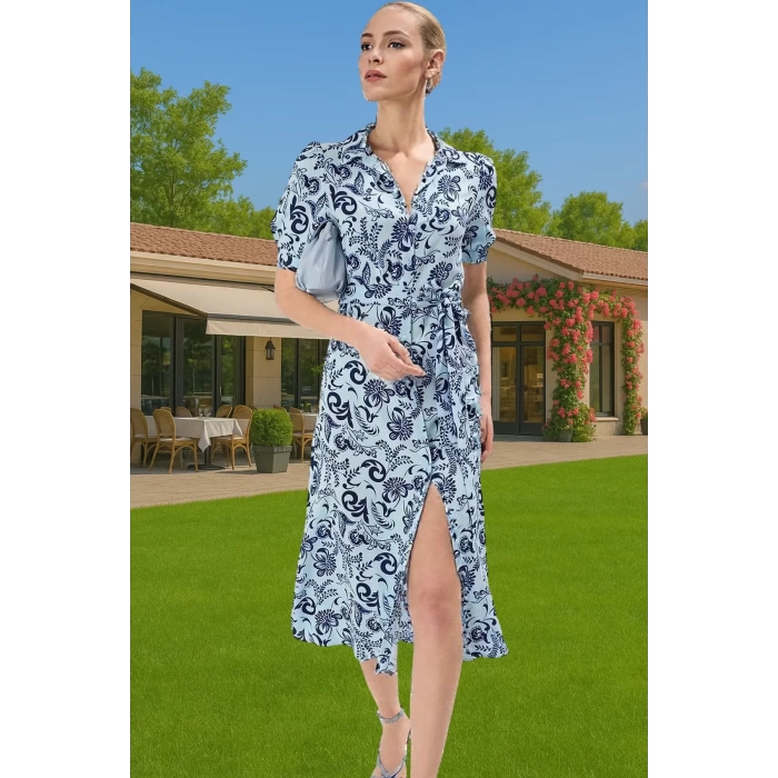 Kadın Yazlık Midi Gömlek Elbise Animal Desenli Viskoz Kumaş Rahat Kalıp Modern Stil Seçkin Malzeme