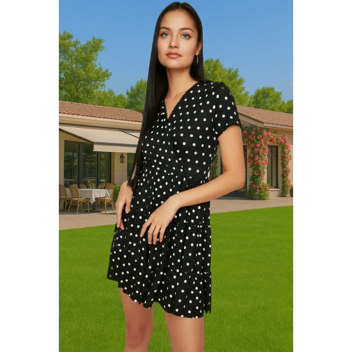 Kadın Yazlık Mini Elbise Polyester Elastan Kumaşlı Kisa Kol Konforlu Kesim Özenle Seçilmiş