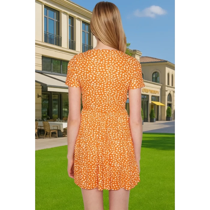 Kadın Yazlık Mini Elbise Polyester Elastan Kumaşlı Kisa Kol Konforlu Kesim Özenle Seçilmiş