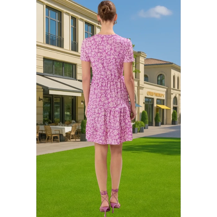 Kadın Yazlık Mini Elbise Polyester Elastan Kumaşlı Kisa Kol Konforlu Kesim Özenle Seçilmiş