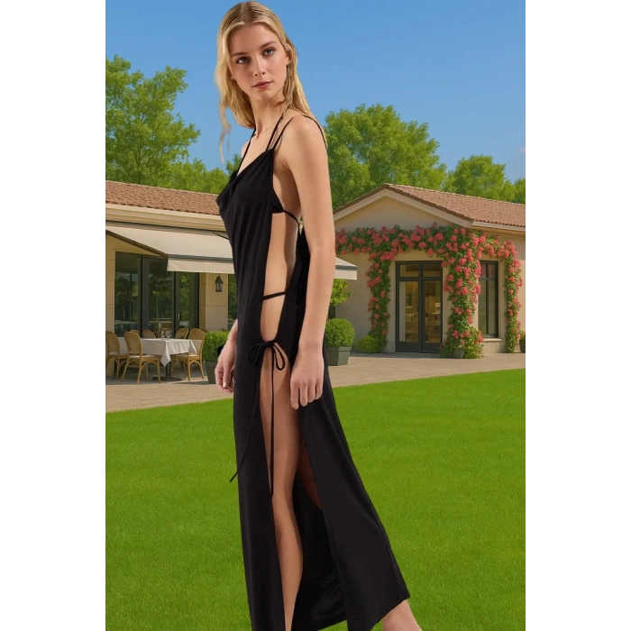Kadın Yazlık Örme Bodycon Plaj Elbise Derin Yırtmaçlı Maxi Özenle Seçilmiş Özel Tasarım