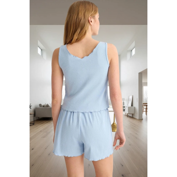 Kadın Yazlık Örme Pijama Takımı Kiraz Nakışlı Rahat Kalıp Dayanıklı Malzeme
