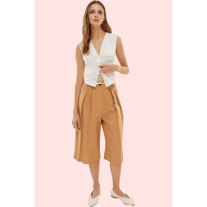Kadın Yazlık Pamuk Brode Dokuma Fitted Crop Gömlek Günlük Hafta Sonu Yaz Aylarının Vazgeçilmezi