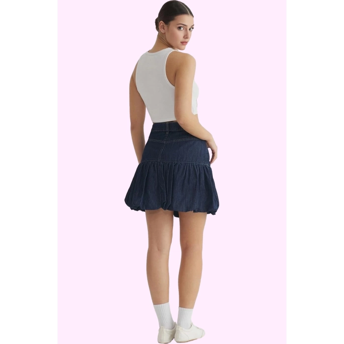Kadın Yazlık Pamuk Denim Mini Balon Etek Modern Tasarım Günlük Kullanım Yaz Aylarının Vazgeçilmezi