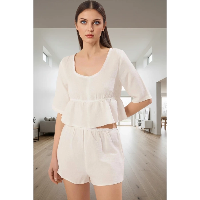 Kadın Yazlık Pamuklu Dantel Detaylı Pijama Takımı Rahat Ev Giyim Seti Kaliteli İşçilik Yüksek Kalite