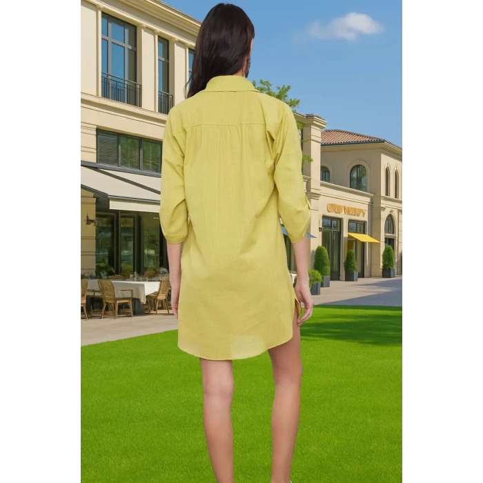 Kadın Yazlık Pamuklu Mini Elbise V Yaka Truvakar Kol Şık Plaj Modası Dayanıklı Malzeme