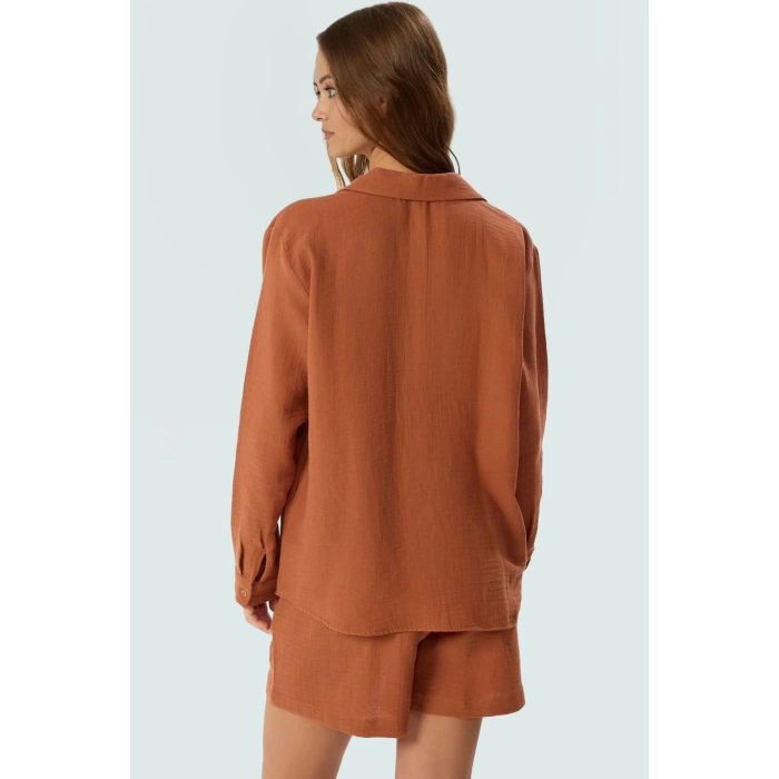 Kadın Yazlık Pamuklu Oversize Gömlek Şort Takım Günlük Rahat Seçkin Malzeme Özel Tasarım