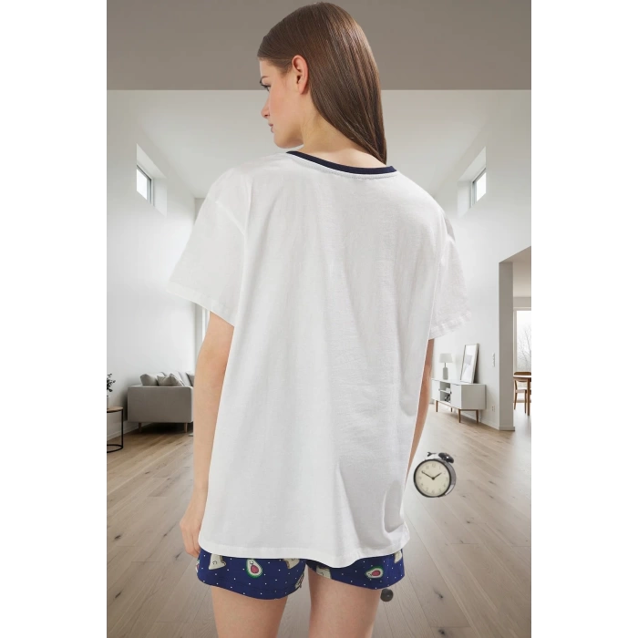 Kadın Yazlık Pamuklu Pijama Takımı Regular Kalıp Avokado Desenli Seçkin Malzeme Mükemmel Uyum