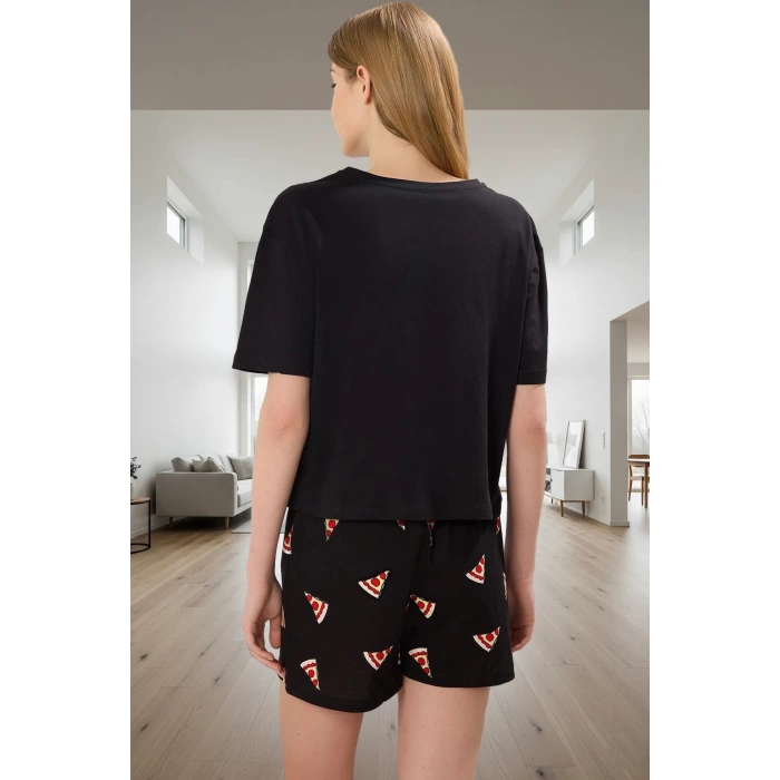 Kadın Yazlık Pamuklu Pizza Desenli Pijama Takımı Premium Kalite Konforlu Kesim Şık Görünüm