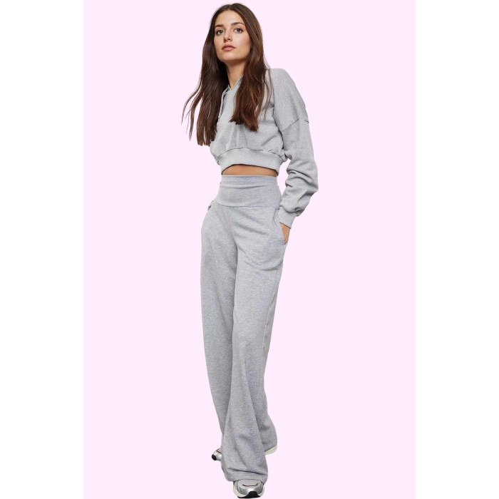 Kadın Yazlık Yüksek Bel Geniş Paça Pantolon Rahat Örme Kumaş Casual Stil Dayanıklı Malzeme
