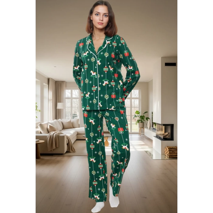 Kadın Yılbaşı Desenli Pamuklu Pijama Takımı Konforlu Kesim Yüksek Kalite Profesyonel Görünüm