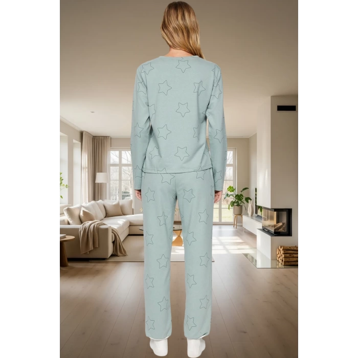 Kadın Yıldız Desenli Pamuklu Pijama Takımı Rahat Ev Giyim Seti Seçkin Malzeme Özenle Seçilmiş
