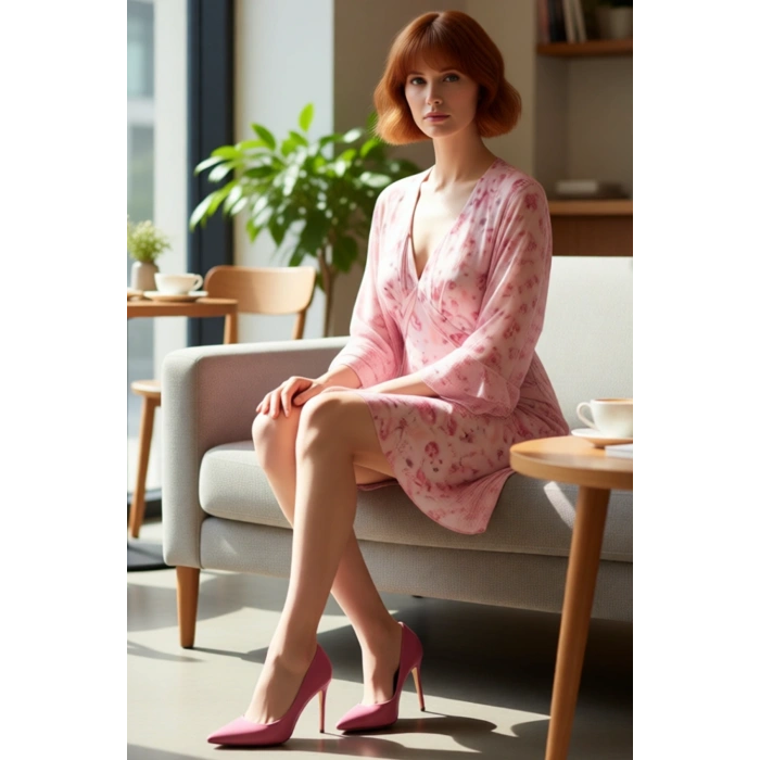 Kadın Yoryo Şifon Çiçekli Pelerin Detaylı V Yaka Mini Elbise İlkbahar Yaz Kokteyl Davetleri İçin