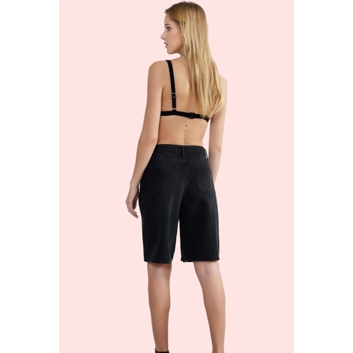 Kadın Yüksek Bel Bermuda Şort Pamuk Denim Kumaş Casual Tarz Günlük Kullanım Modern Tasarım