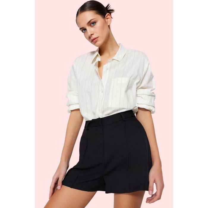Kadın Yüksek Bel Boru Paça Şort Polyester Elastan Nefes Alabilir Kumaş Yaz Aylarının Vazgeçilmezi