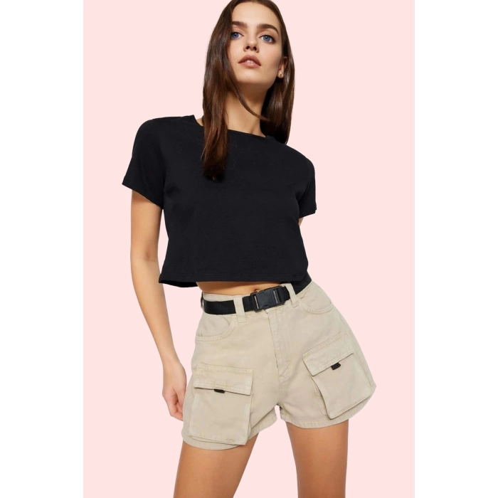 Kadın Yüksek Bel Denim Şort Cep Detaylı City Short Kalıp Pamuklu Günlük Kullanım Hafta Sonu