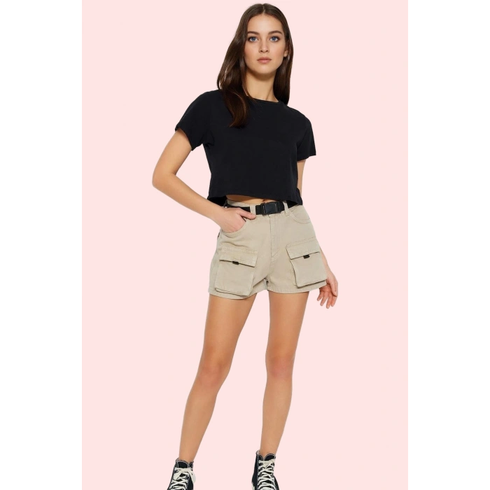 Kadın Yüksek Bel Denim Şort Cep Detaylı City Short Kalıp Pamuklu Günlük Kullanım Hafta Sonu
