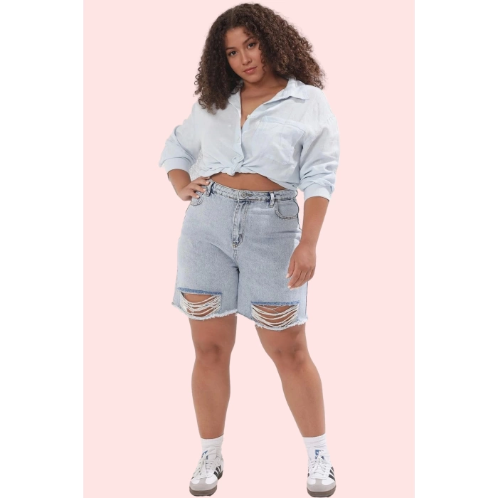 Kadın Yüksek Bel Denim Şort Yırtık Detaylı Rahat Günlük Kombinler Yaz Aylarının Vazgeçilmezi