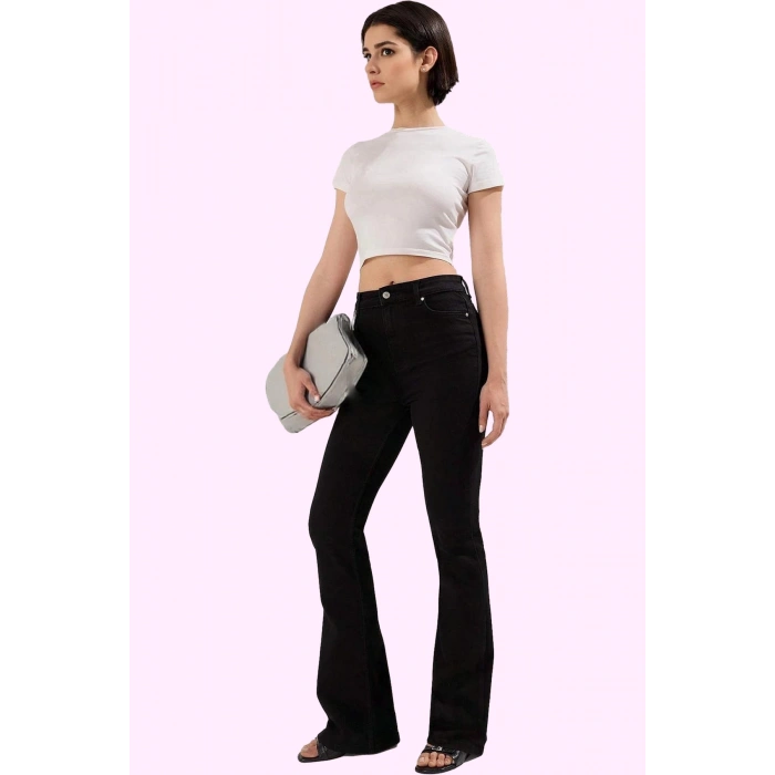 Kadın Yüksek Bel Flare Jean Pantolon Stretch Kumaş Günlük Stil Hafta Sonu Kaliteli Malzeme