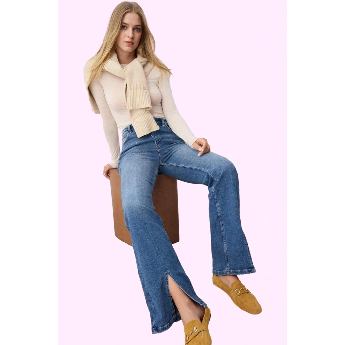 Kadın Yüksek Bel Flare Jean Rengi Comfort Dokuma Günlük Stil Hafta Sonu Yaz Aylarının Vazgeçilmezi