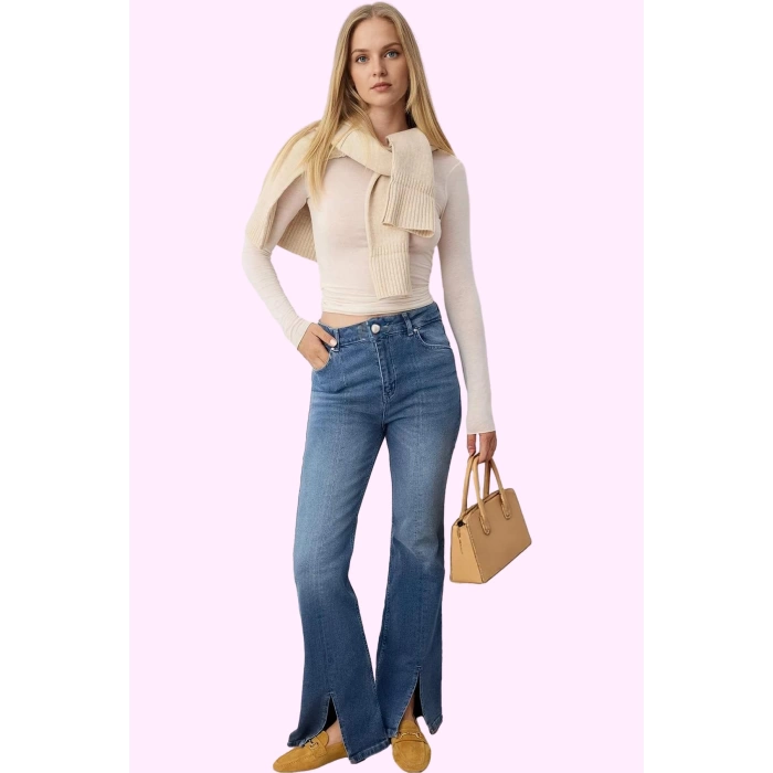 Kadın Yüksek Bel Flare Jean Rengi Comfort Dokuma Günlük Stil Hafta Sonu Yaz Aylarının Vazgeçilmezi