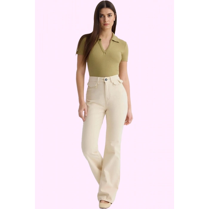 Kadın Yüksek Bel Flare Jean Renk Comfort Dokuma Yazlık Günlük Hafta Sonu Dayanıklı Malzeme