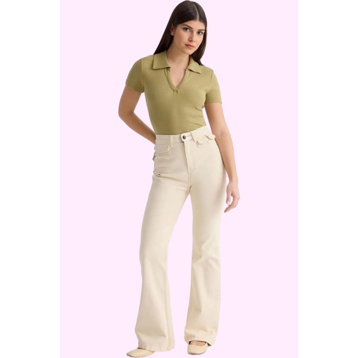 Kadın Yüksek Bel Flare Jean Renk Comfort Dokuma Yazlık Günlük Hafta Sonu Dayanıklı Malzeme