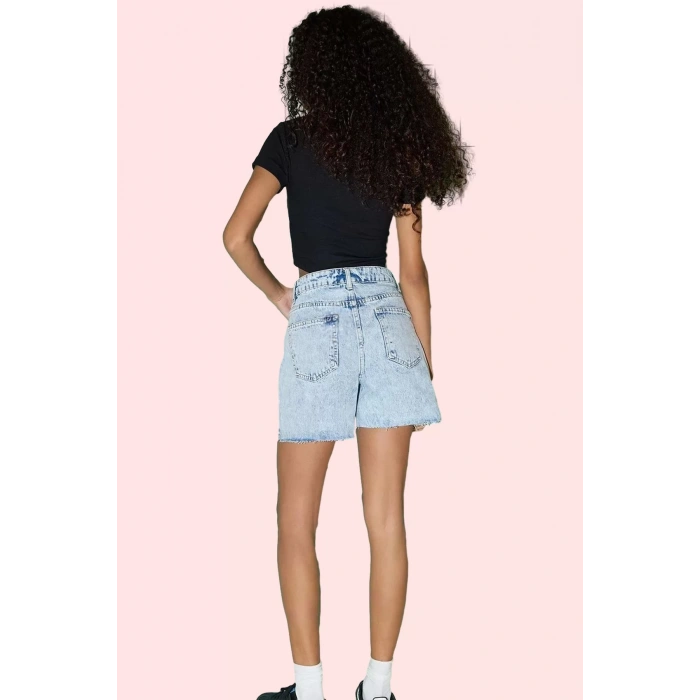 Kadın Yüksek Bel Geniş Paça Denim Şort Pamuk Günlük Kombinler Hafta Sonu Dayanıklı Malzeme