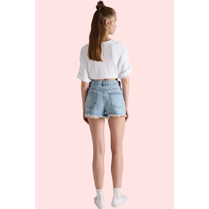 Kadın Yüksek Bel Geniş Paça Denim Şort Pamuk Yaz Günlük Kombinler Hafta Sonu Modern Tasarım