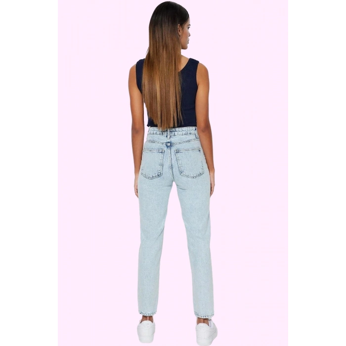 Kadın Yüksek Bel Geniş Paça Mom Jean Denim Pantolon Günlük Stil Yaz Aylarının Vazgeçilmezi