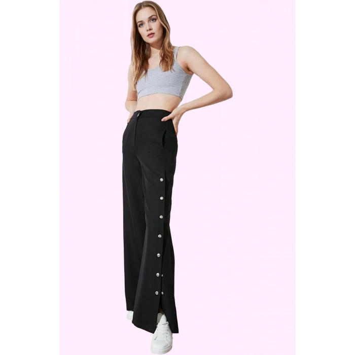 Kadın Yüksek Bel Geniş Paça Pantolon Casual Dokuma Kumaş Rahat Günlük Yaz Aylarının Vazgeçilmezi