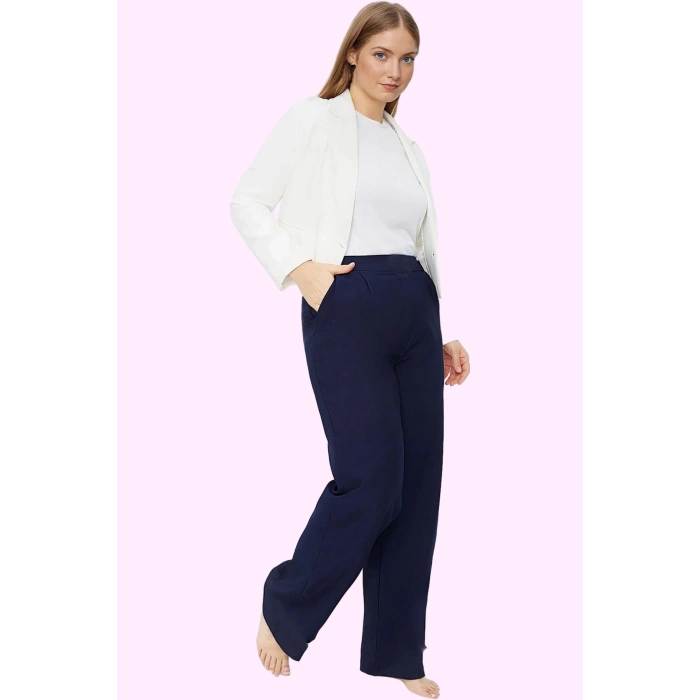 Kadın Yüksek Bel Geniş Paça Pantolon Polyester Elastan Ofis Şıklığı Yaz Aylarının Vazgeçilmezi