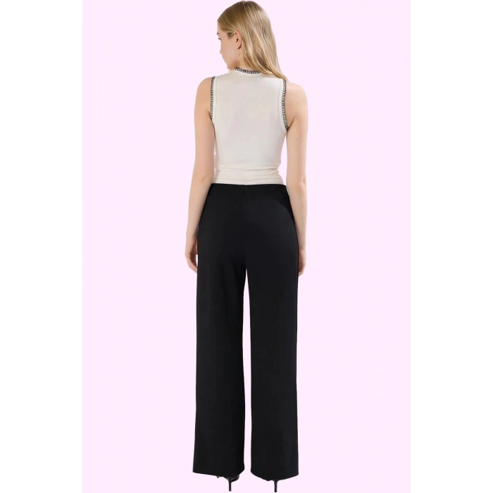 Kadın Yüksek Bel Geniş Paça Pantolon Wide Leg İnterlok Yazlık Günlük Şıklık Modern Tasarım