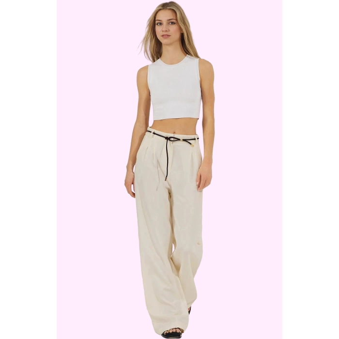 Kadın Yüksek Bel Geniş Paça Pantolon; Wide Leg Kalıp; Yazlık Casual Stil Dayanıklı Malzeme