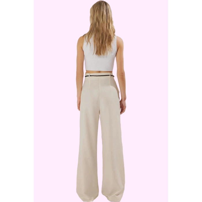 Kadın Yüksek Bel Geniş Paça Pantolon; Wide Leg Kalıp; Yazlık Casual Stil Dayanıklı Malzeme