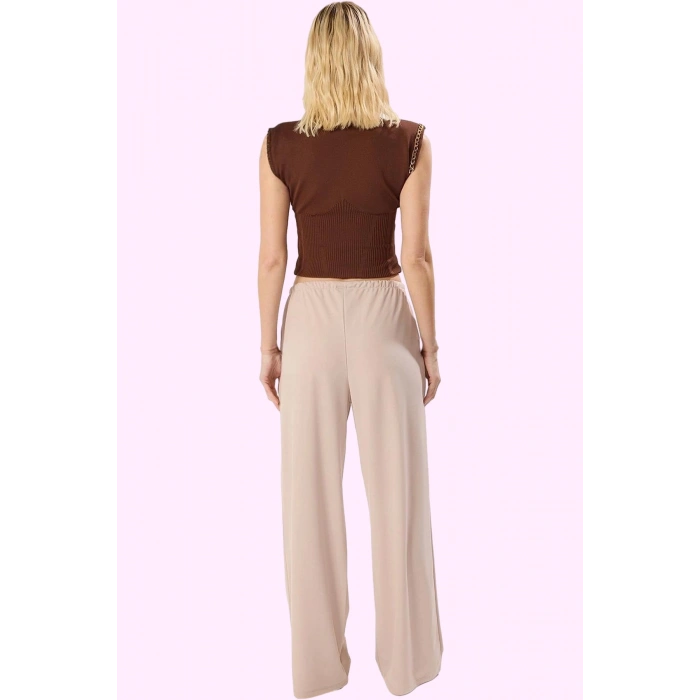 Kadın Yüksek Bel Geniş Paça Straight Pantolon Bağlama Detaylı Günlük Kullanım Modern Tasarım