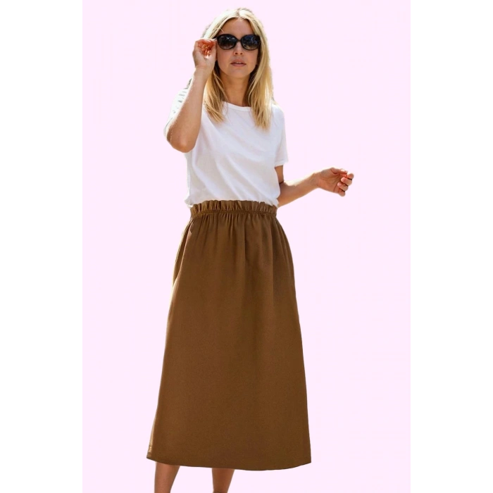 Kadın Yüksek Bel Kloş Midi Etek Günlük Casual Tarz Modern Tasarım Yaz Aylarının Vazgeçilmezi