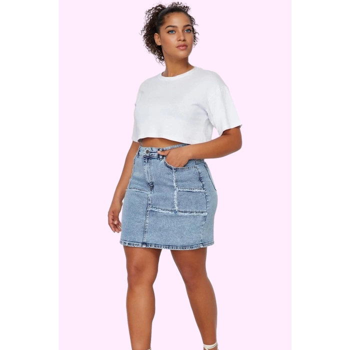 Kadın Yüksek Bel Mini Denim Etek Rahat Kesim Renk Günlük Kullanım Yaz Aylarının Vazgeçilmezi