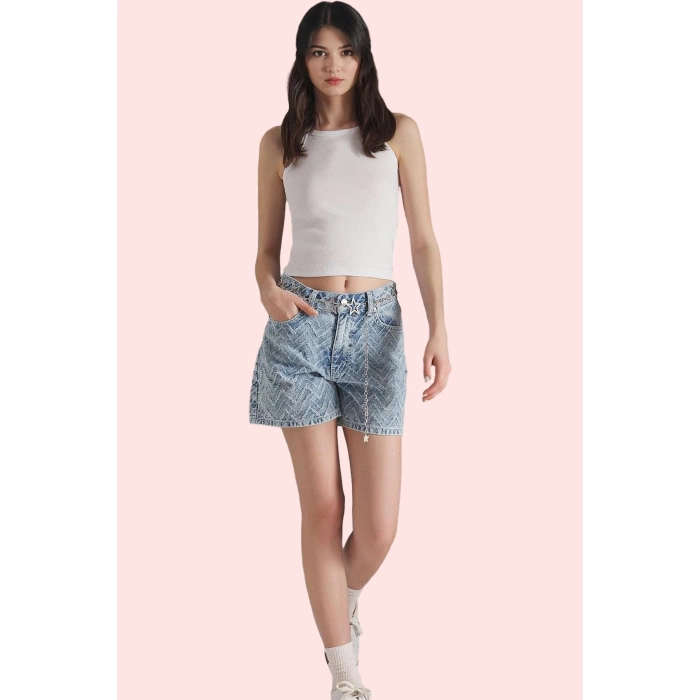Kadın Yüksek Bel Pamuk Denim Şort Geniş Paça City Short Yazlık Günlük Yaz Aylarının Vazgeçilmezi