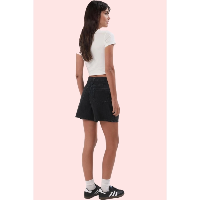 Kadın Yüksek Bel Pileli Denim Bermuda Şort Pamuk Yaz Aylarının Vazgeçilmezi Günlük Kullanım