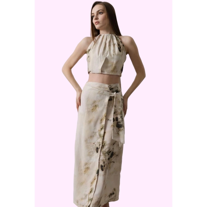 Kadın Yüksek Bel Sarong Siluet Midi Dokuma Etek Batik Desenli Pamuk Yaz Aylarının Vazgeçilmezi