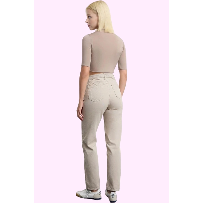 Kadın Yüksek Bel Straight Fit Pantolon Pamuk Gabardin Kumaş Günlük Kullanım Modern Tasarım