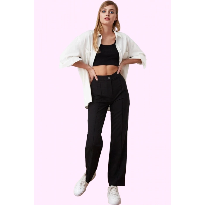 Kadın Yüksek Bel Straight Pantolon Dokuma Kumaş Casual Günlük Hafta Sonu Dayanıklı Malzeme