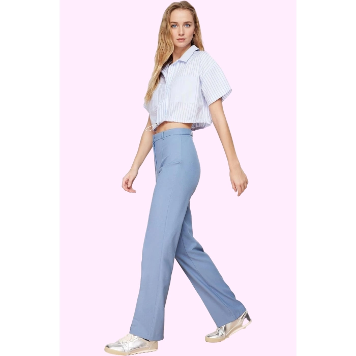 Kadın Yüksek Bel Straight Pantolon Dokuma Kumaş Casual Günlük Hafta Sonu Dayanıklı Malzeme