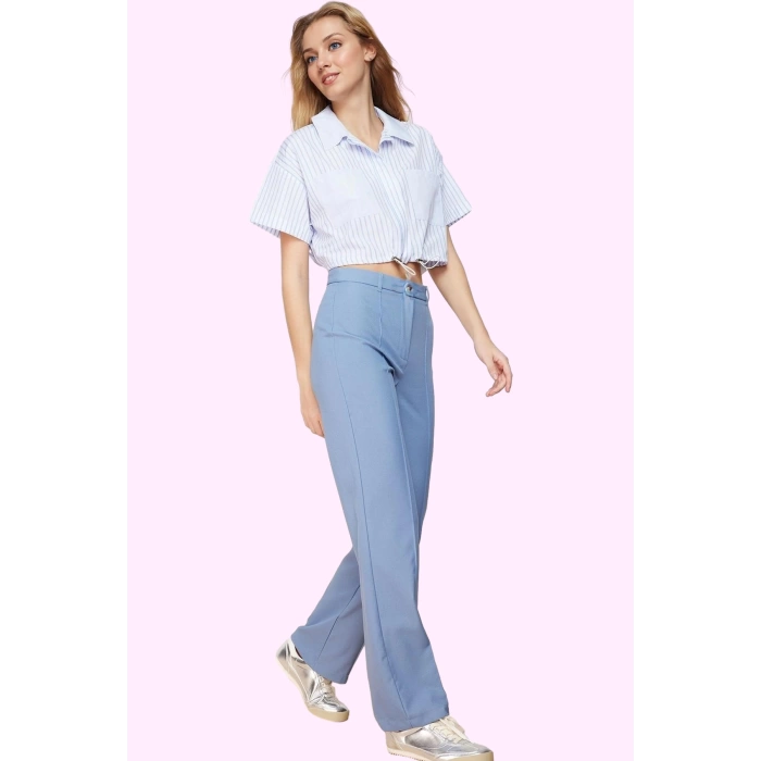 Kadın Yüksek Bel Straight Pantolon Dokuma Kumaş Casual Günlük Hafta Sonu Dayanıklı Malzeme